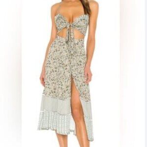 Agua Bendita Karen Midi/Long Dress Geen Floral Button Front Slit